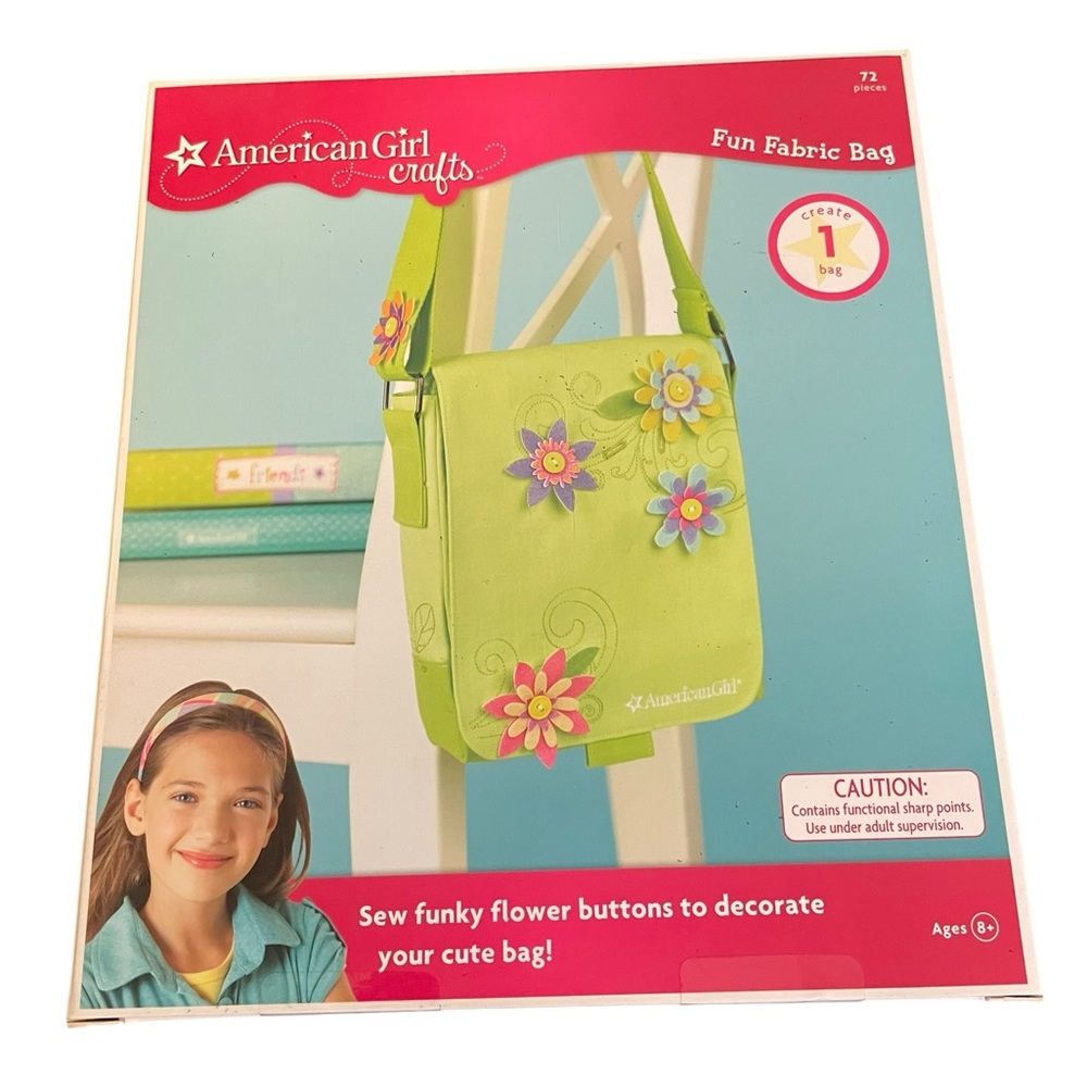 American Girl Crafts Fun Fabric Bag Kit Lime Green Flower Button Sewing DIY 72pc